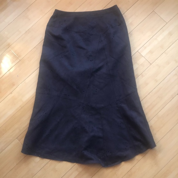 Midi length Brown Skirt with Eyelet Details - Picture 1 of 3